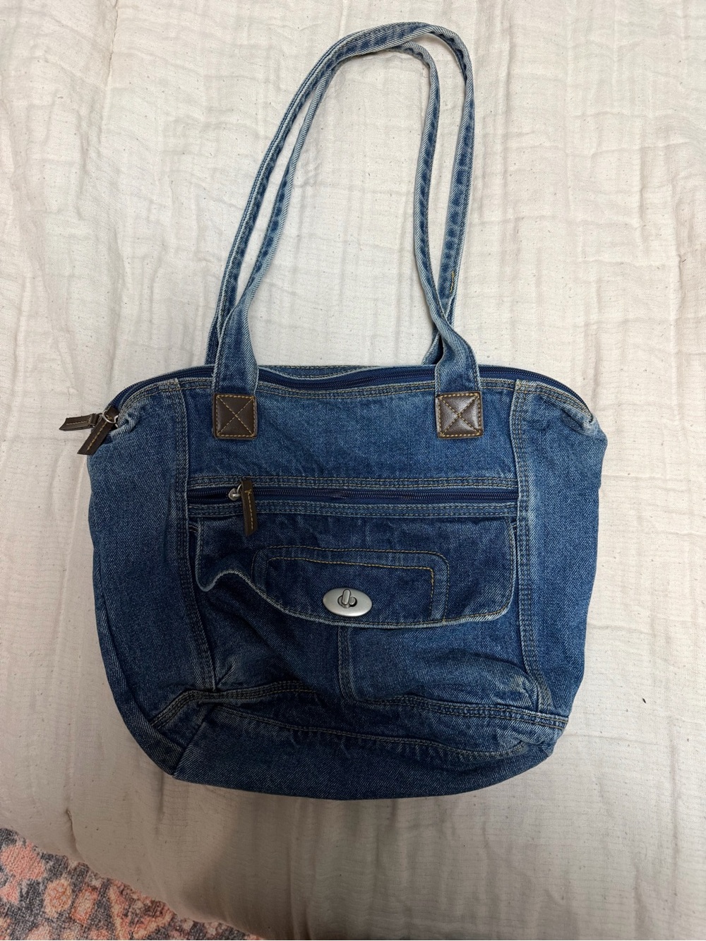 Casual Denim Shoulder Bag - Blue